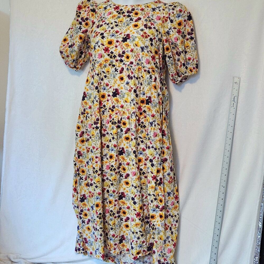 Old Navy Women's M Wildflower Floral Puff Sleeve Midi Tiered Swing Dress